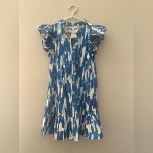NWT • MICHELLE MCDOWELL • ROYAL BLUE AND WHITE DRESS • POCKETS • SIZE SMALL